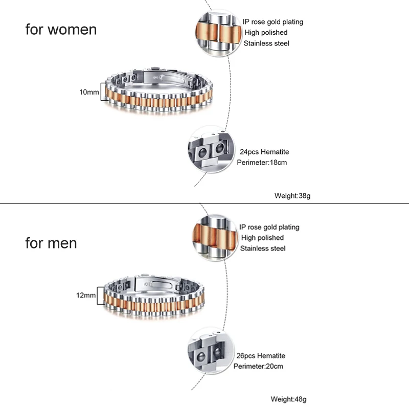 Парный браслет Vinterly для мужчин и женщин из нержавеющей стали цвета розового