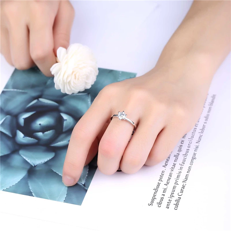 BOAKO классические обручальные кольца с шестью когтями из циркона для женщин