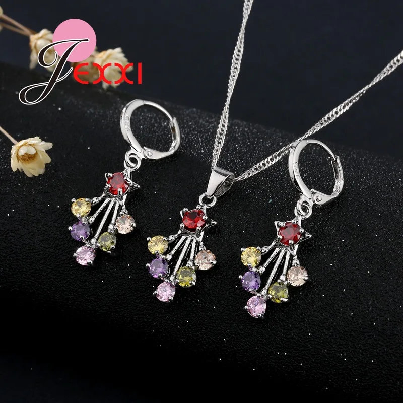 Многоцветный кристалл драгоценный камень свадебные ювелирные наборы 925 Серебро