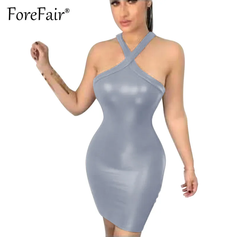 Forefair 2019 Новое Сексуальное Платье из искусственной кожи Женский обтягивающий с