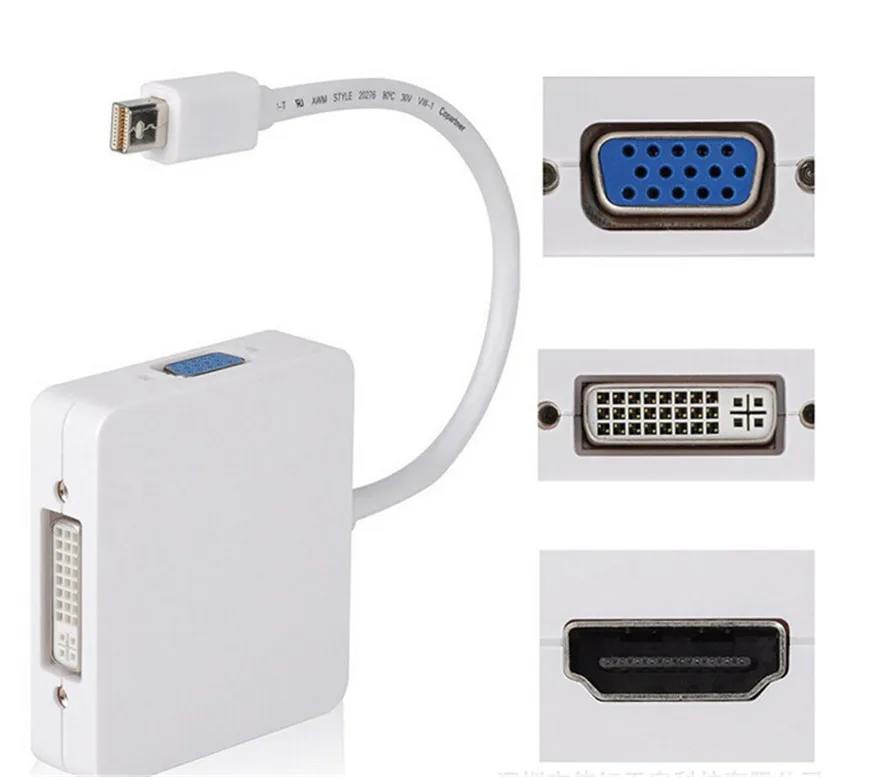 Кабель-переходник mini DP hunderbolt Mini DisplayPort в HDMI DVI VGA 3 1 для Apple Macbook Pro Microsoft Surface - купить
