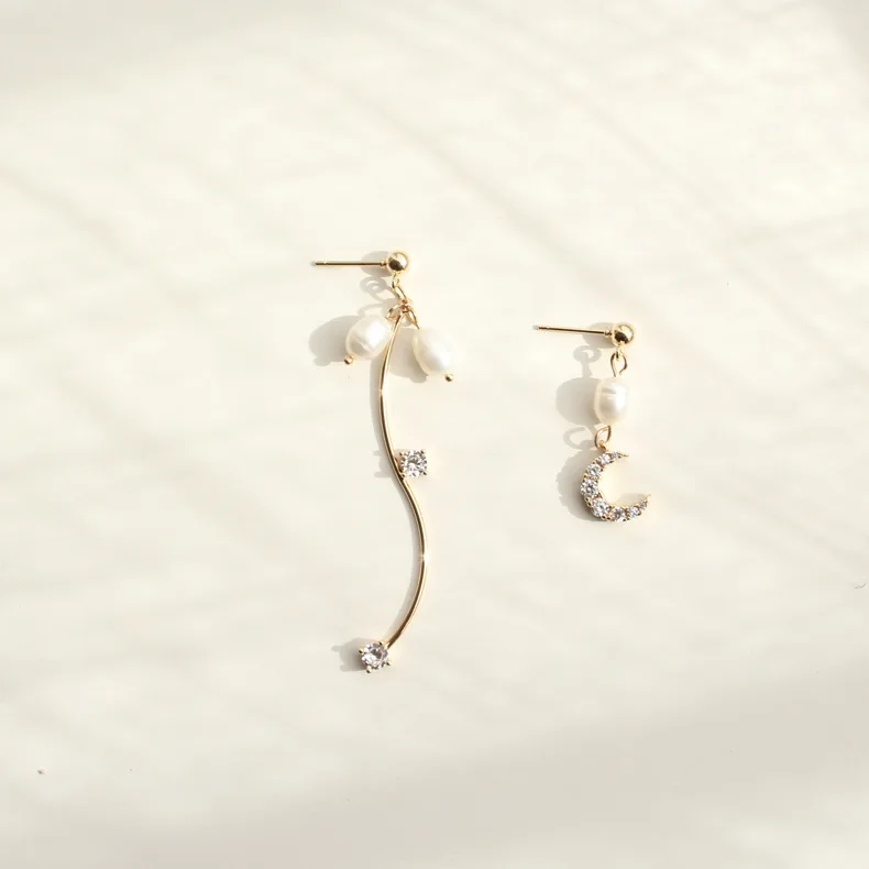 Асимметричные серьги с натуральным жемчугом для женщин кубический цирконий