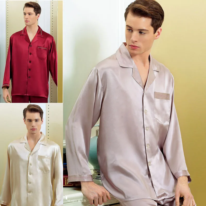 Бренд мужской шелковый пижамный комплект 16 Momme Мужская пижама с длинным рукавом