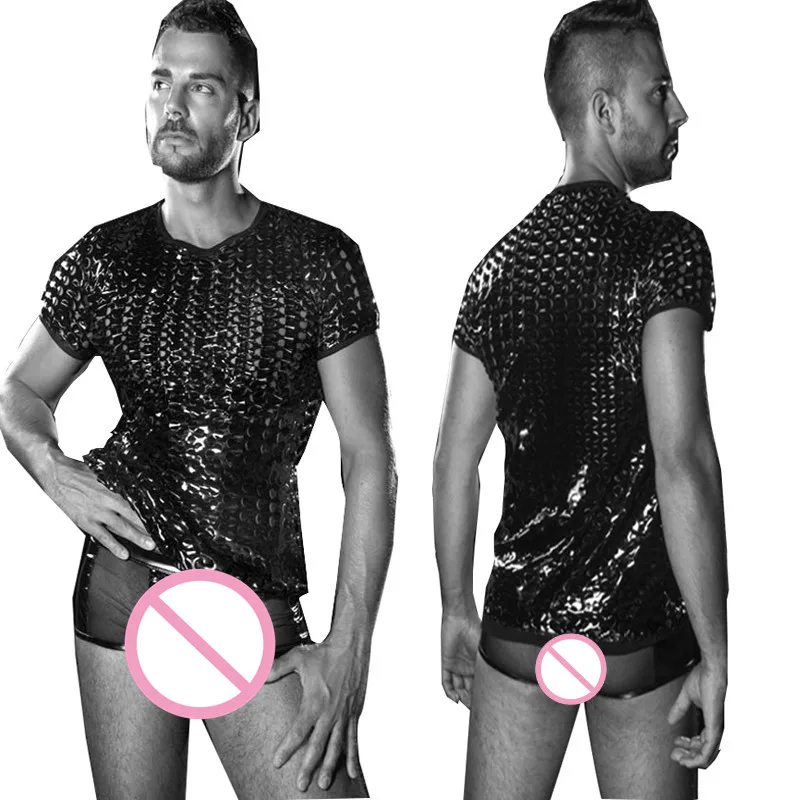 High Quality Two Pieces Men Leather Boxers and Tops Sexy Pants Black Mens German Fetish Wear Man Hole Lingerie Panties | Мужская одежда