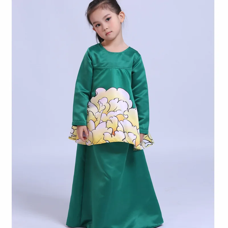 Мусульманское детское платье с цветочным принтом и О образным вырезом Djellaba Дубай