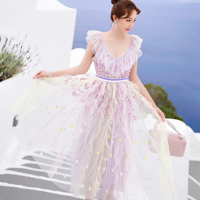 2019 Boho роскошное подиумное Радужное Полосатое миди платье на бретелях женское