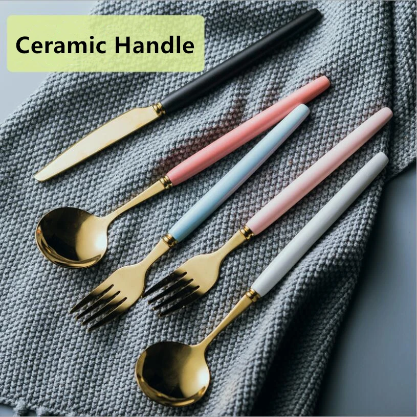 Креативная керамическая ручка нож из нержавеющей стали вилка ложка Титановая