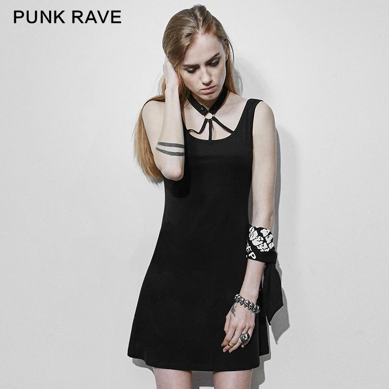 Женское платье в стиле Панк Rave маленькое сексуальное черное с открытой спиной на