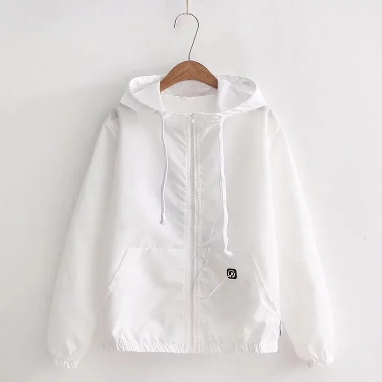 Женский кардиган для колледжа пальто простой сплошной цвет с капюшоном