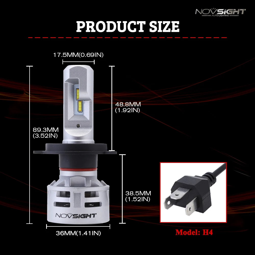 Светодиод Novsight H7, H4, H11, H8, HB3 9005, HB4 9006, светодиодные лампы для авто, 60 Вт, 10000 лм, 12 В, 24 В