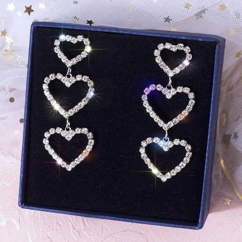 Девушки Сердце серьги длинные сплав три звезды креативные Ins чистая красная Мода