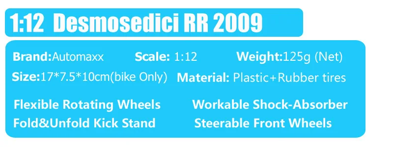 1:12 Automaxx Desmosedici RR moto 2009 racr bike GP mini moto rcycle Модель Масштаб Реплика Diecasts& Toy транспортные средства миниатюрное хобби