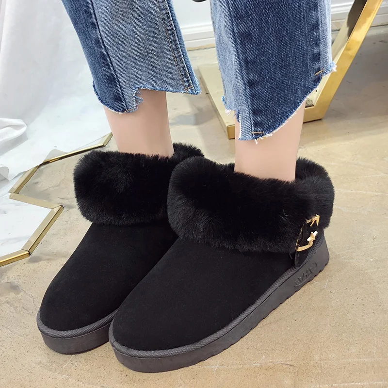Бархатные женские зимние сапоги на платформе меховые хлопковая обувь плоской