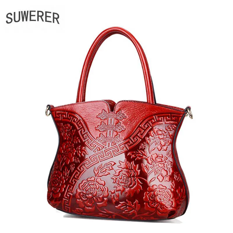 SUWERER 2020 новые женские сумки из натуральной кожи с тисненым цветком роскошные