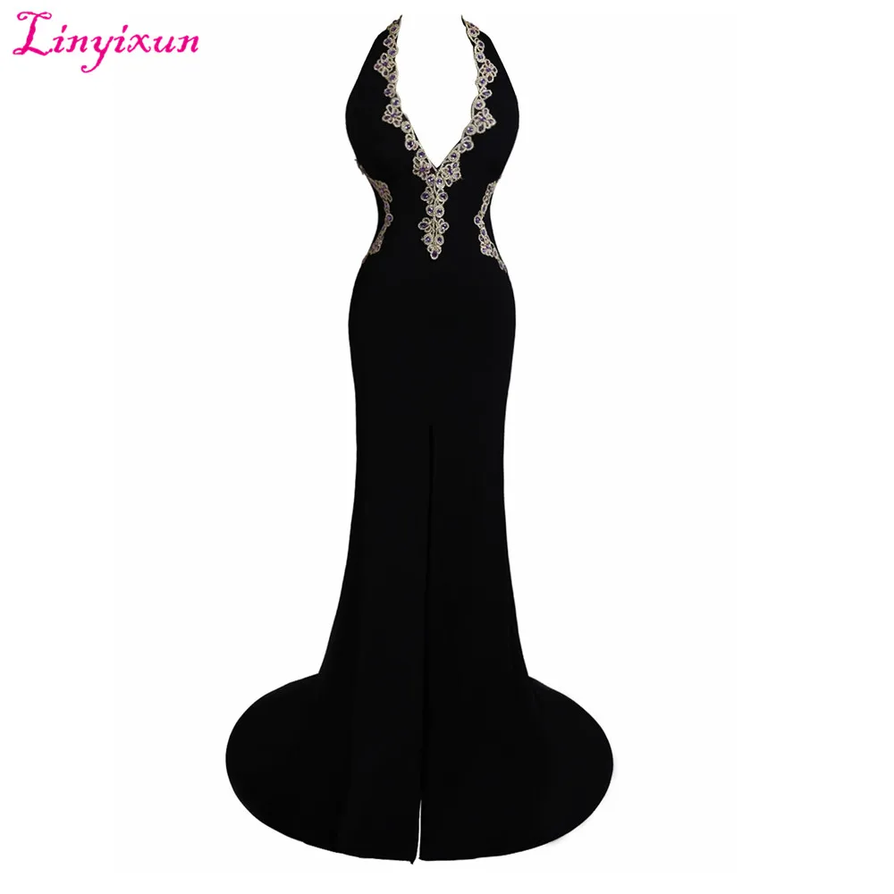 Linyixun настоящая фотография сексуальные платья для выпускного вечера 2017 глубокий v