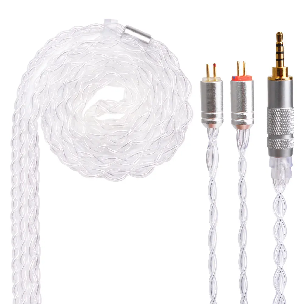 4 ядра кабель MMCX для Shure SE215 SE535 SE846 2 pin для ZS10 ZST ZAR ES4 ZS6 наушники с украшением в виде кристаллов с серебряным покрытием 3,5/2,5/4,4 мм