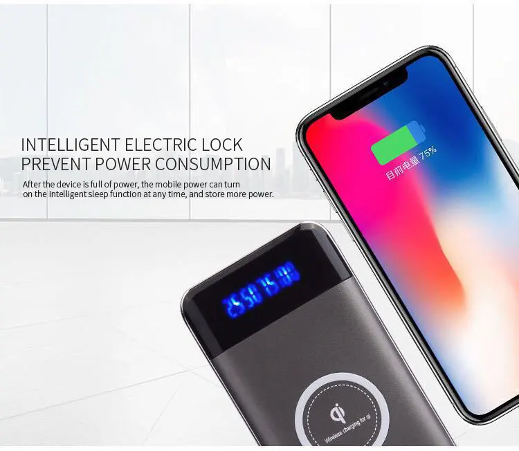 Беспроводное зарядное устройство 10000 мАч 2 USB lcd PoverBank mi cro type C Qi Беспроводное зарядное устройство для мобильного телефона для iphone Xiaomi mi 18650