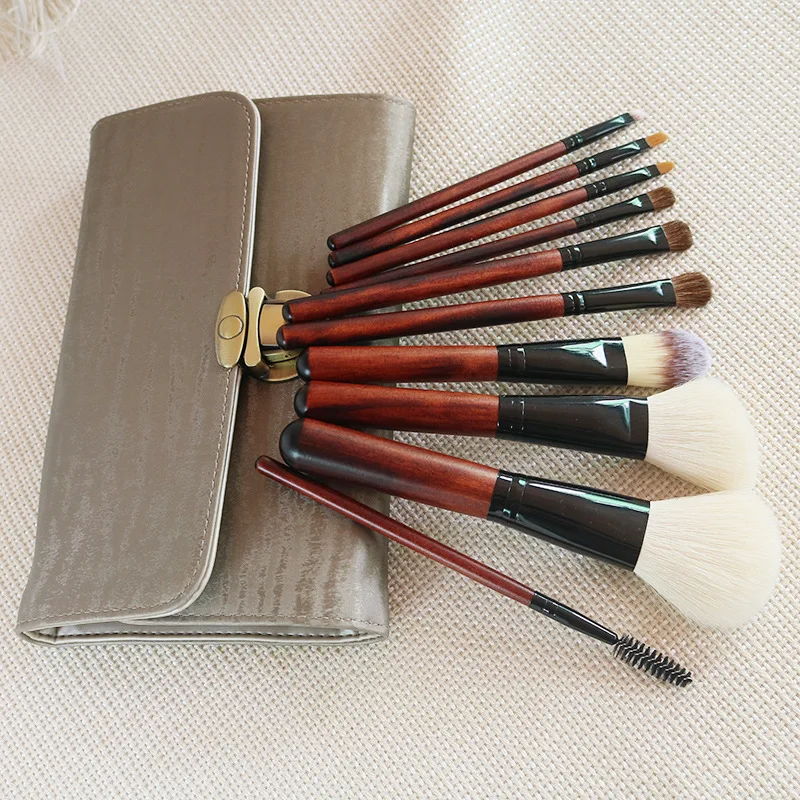 Rose-wood BBL 10 шт. набор кистей для макияжа из розового дерева+ сумка из козьего волоса, косметические инструменты, пудра, тени для век, набор кистей для макияжа с дымчатым лицом - Handle Color: Rose-wood