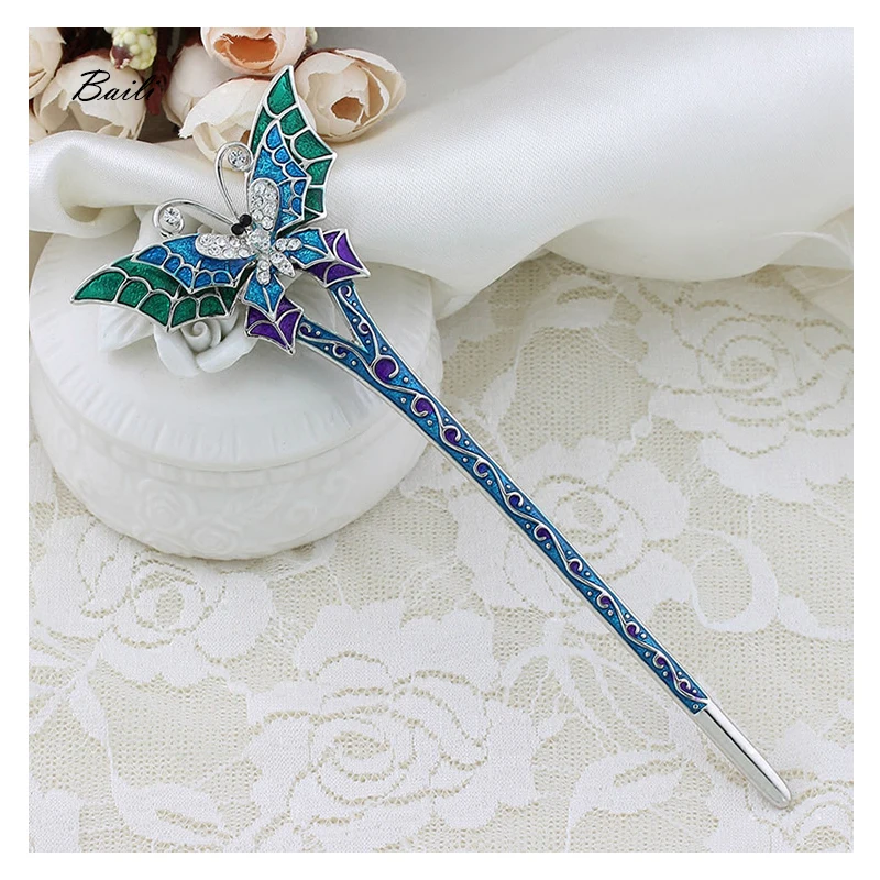 WXJCAN 5 Color unique double layer wing butterfly hair stick for jewelry Hairwear decorations on the head Charm gifts H1129 | Украшения и