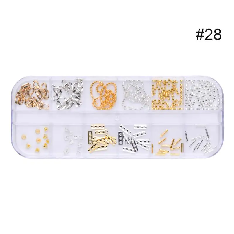 pattern-28 1 коробка, 3D металлические украшения для ногтей, золотая металлическая цепочка, бисер, линия, много размеров, змеиная кость, маникюр, дизайн ногтей, украшение в колесах - Цвет: pattern-28