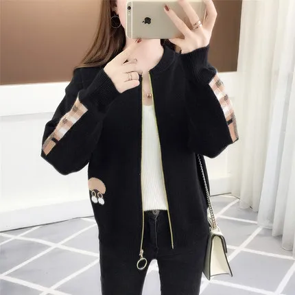 -B OHCLOTHING Новинка весна осень вышивка розы S/L Размер Женский вышитый свитер с длинным рукавом на молнии кардиган пальто F1761 - Цвет: -B