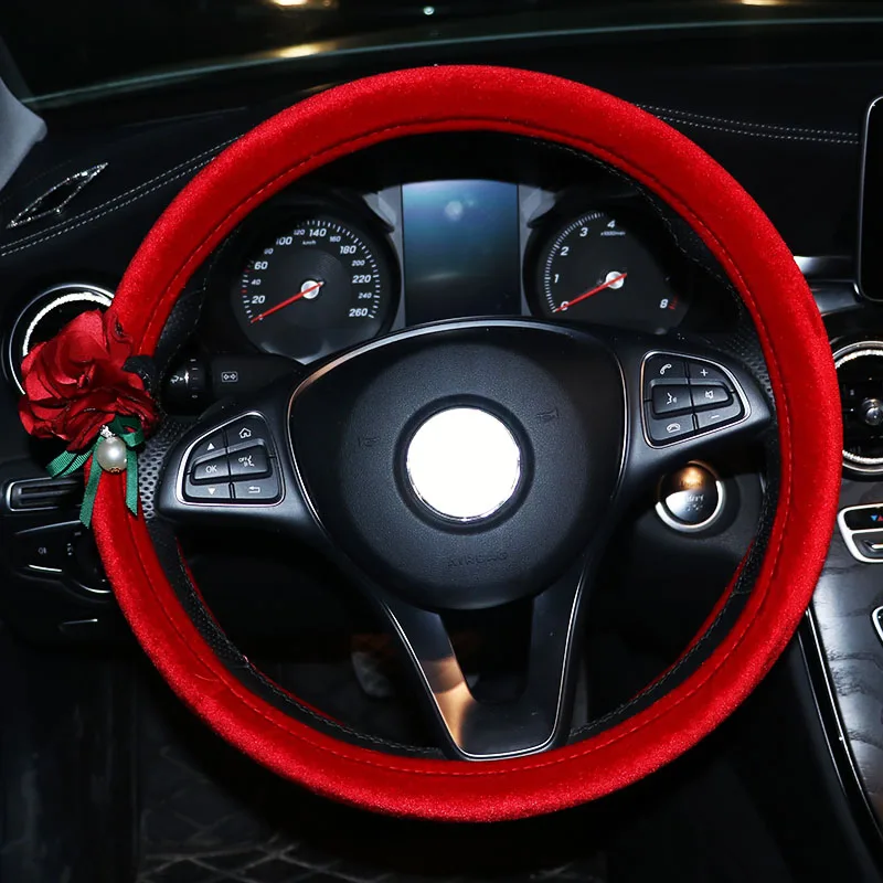 Цветочный чехол на руль короткие плюшевые меховые автомобильные чехлы