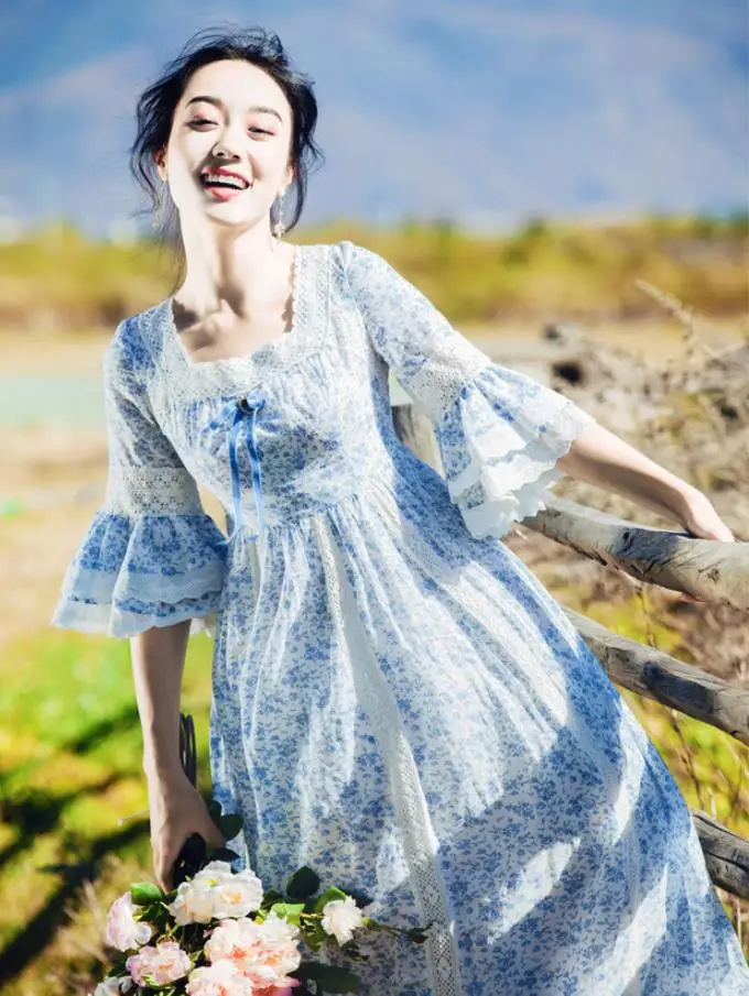 Новая мода в викторианском стиле французский Винтажное платье Женский