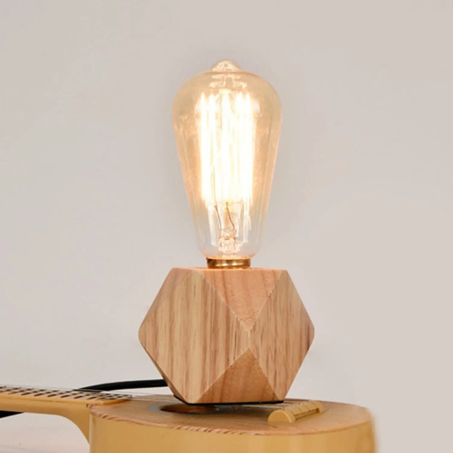 

GTBL Modern table lamp E27 Wooden desk lamp Diamond bedside lamp for home/bedroom/living room decor EU-Plug Wooden Base