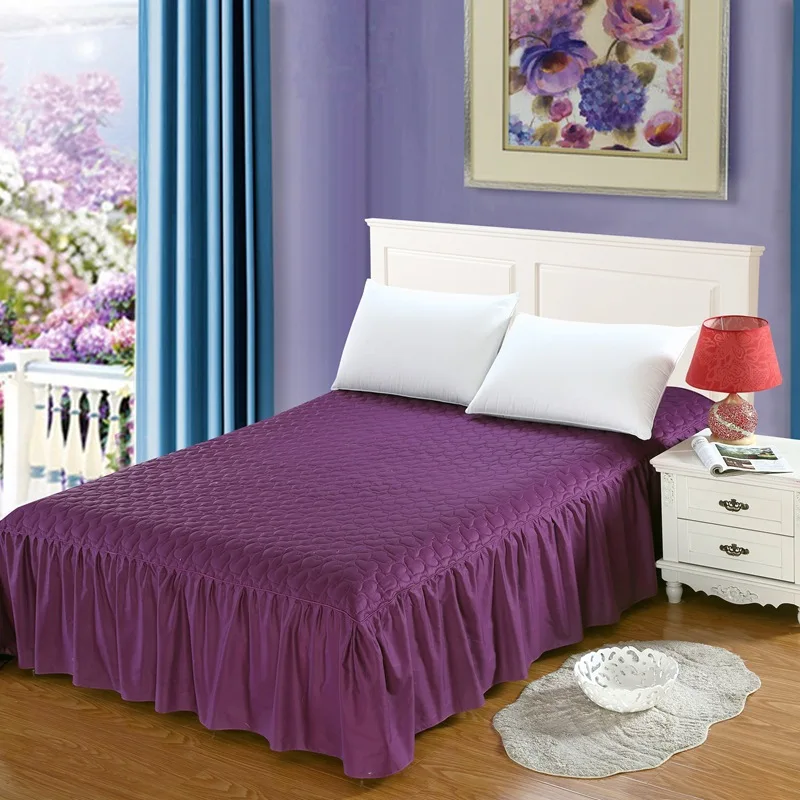 dark purple Уплотненное стеганое постельное белье, хлопок, эластичное покрывало с рюшами, 180*200, простыня на кровать, пасторальное домашнее постельное белье, покрывало на кровать, 1 шт - Цвет: dark purple