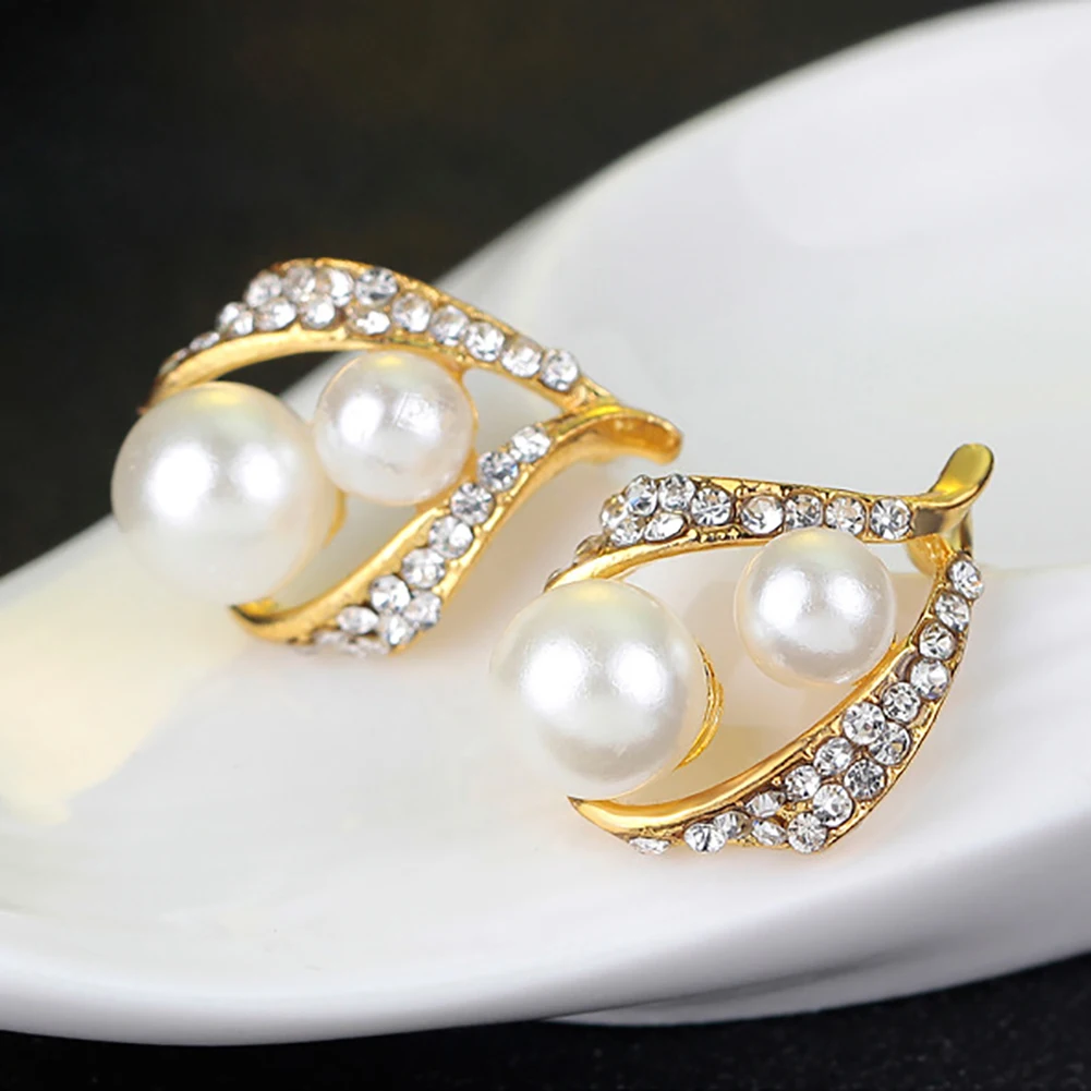 Свадебные серьги-гвоздики с искусственным жемчугом и стразами кольцо ожерелье