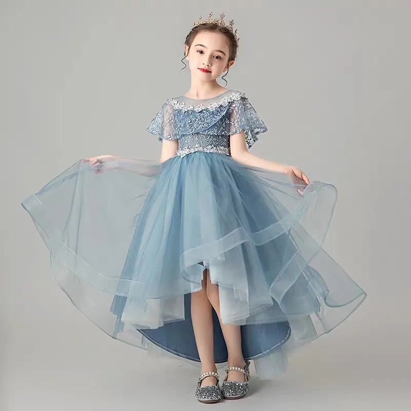 

Элегантное роскошное вечернее праздничное газовое платье принцессы для девочек на день рождения наряды с длинным хвостом модель Подиумные...