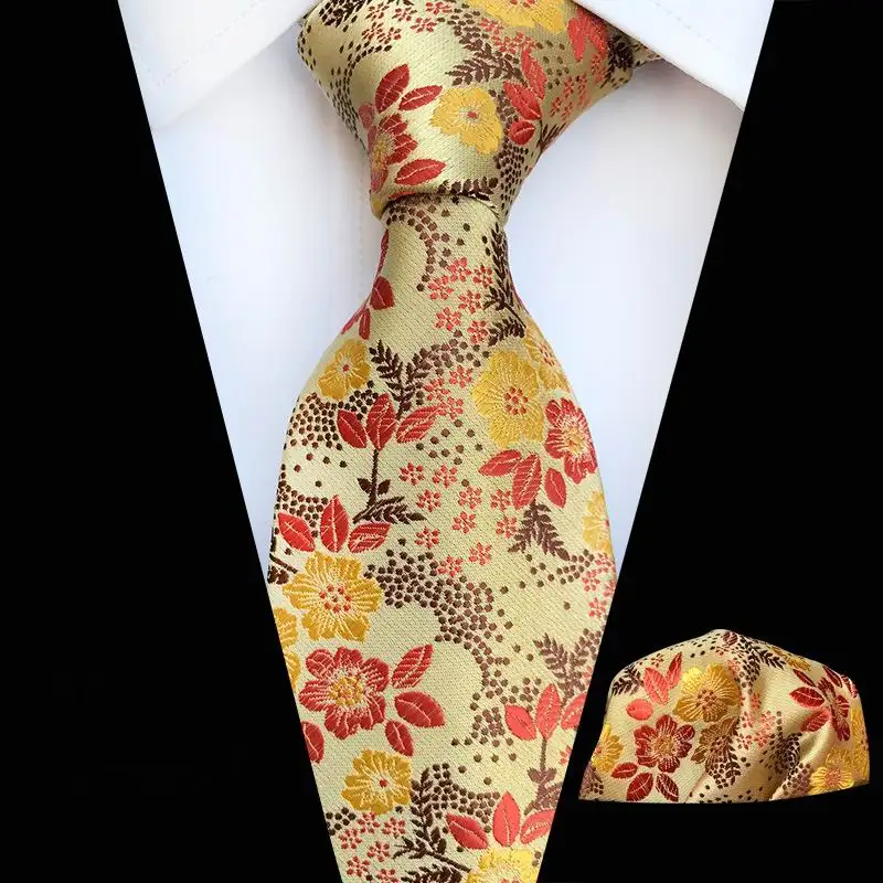 SKng новый золотой оранжевый Шелковый Галстук Пейсли жаккардовый тканый галстук в