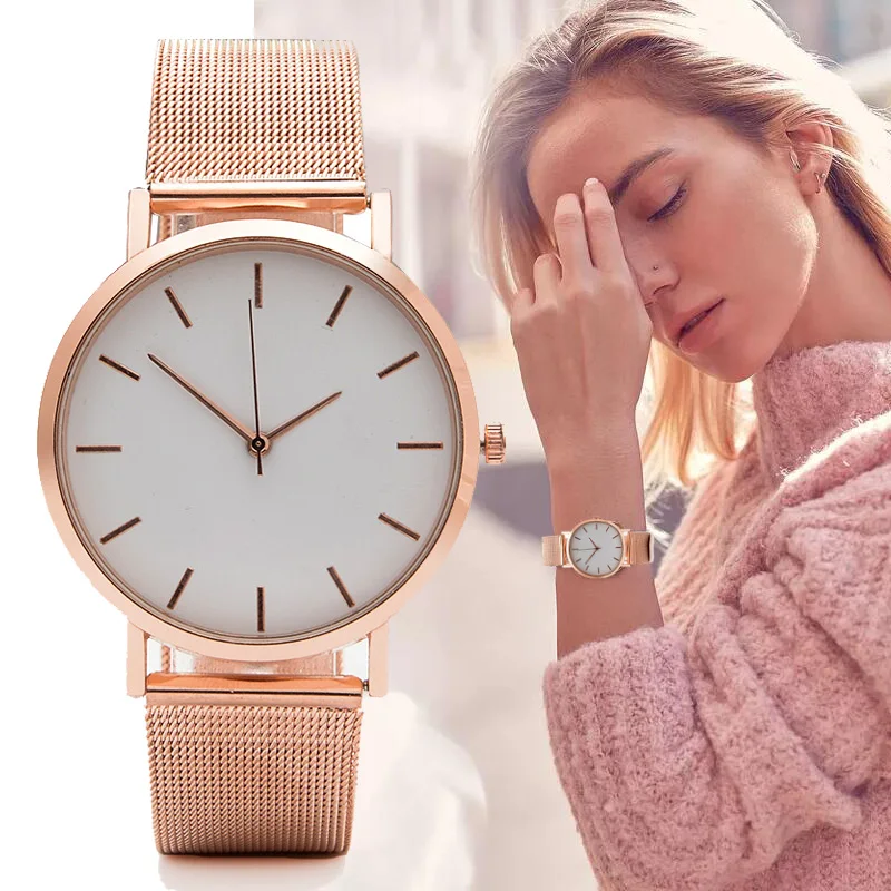 Модные женские часы повседневное нержавеющая сталь кварцевые розовое золото под