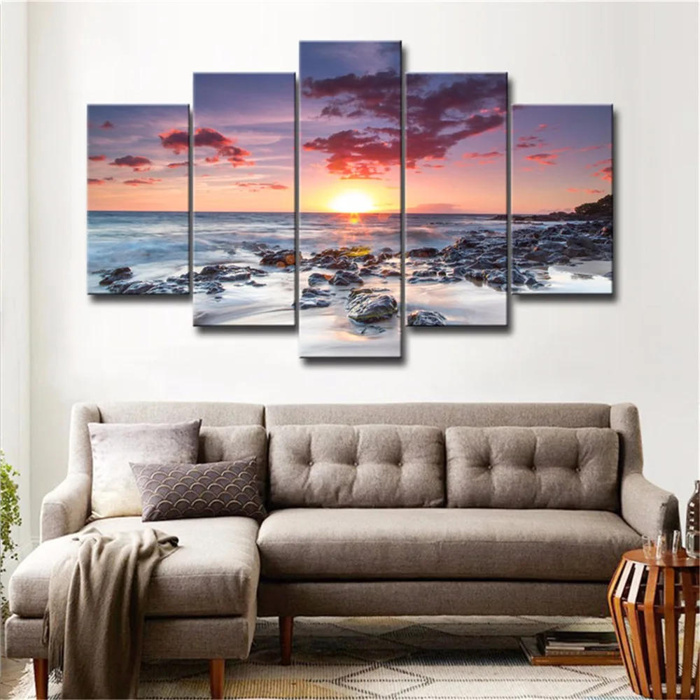 5 панелей водостойкие картина &quotзакат&quot пляжные морской пейзаж HD печати гобелен