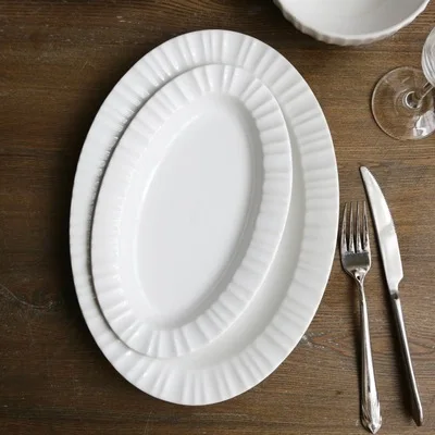 Эллиптическая тарелка простой белый керамический поднос домашняя креативная