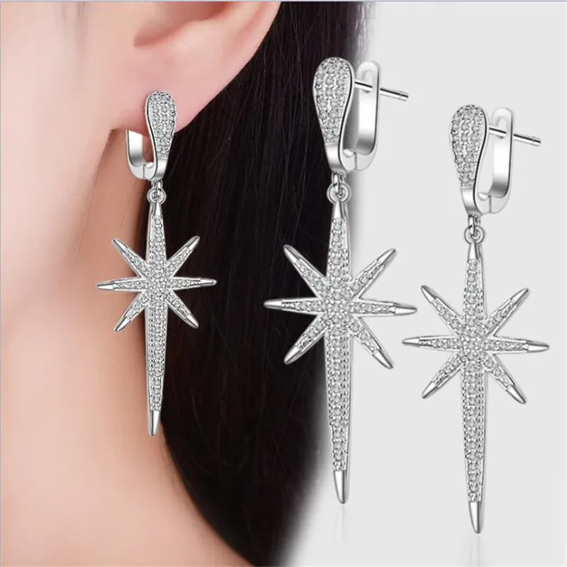 LULU-свинья Горячее предложение 925 sterlingKorean стиль длинной кисточкой серьги в комплекте с украшением в виде кристаллов Звезда Давида earringssEH172