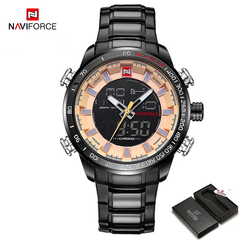 BlackRoseBlackbox NAVIFORCE военные спортивные часы Для мужчин Элитный бренд цифровой кварцевые часы Для мужчин's Водонепроницаемый Наручные часы Relogio Masculino - Цвет: BlackRoseBlackbox
