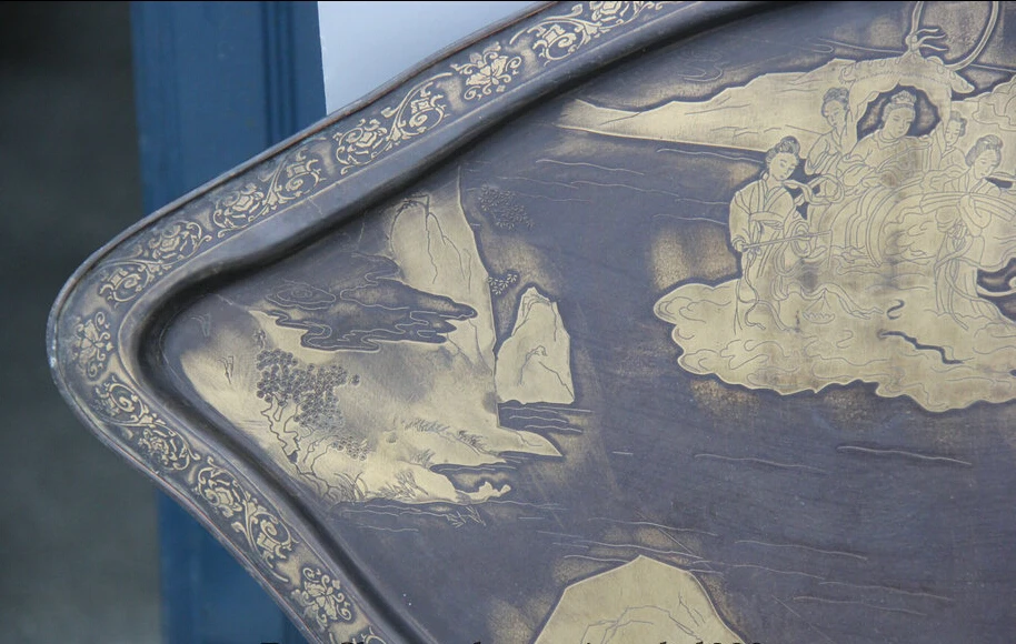 JP S62 35 &quotКитайская династия дворец медный пейзаж красота лоток тарелка salver hollowware