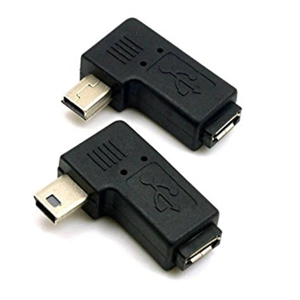 2pcs 90 Degree Left and Right Angled Mini USB 5pin Male to Micro-USB Female Data Sync Power Adapter |