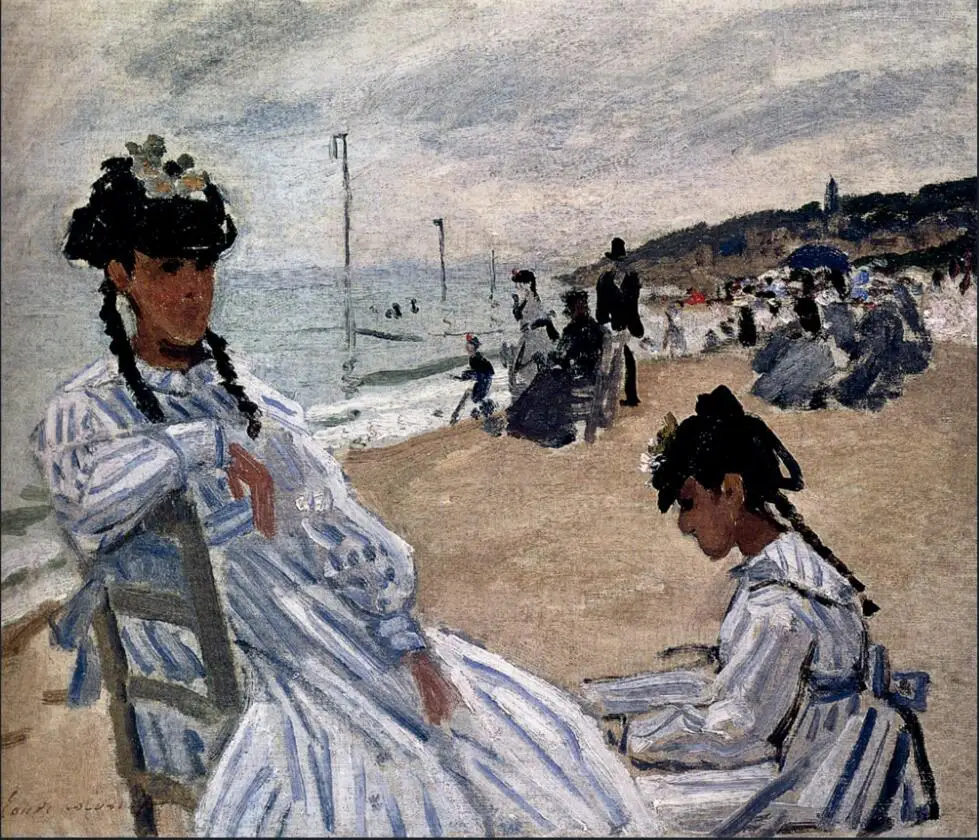 High quality Oil painting Canvas Reproductions On The Beach At Trouville (1870-1871) By Claude Monet Painting hand painted | Дом и сад