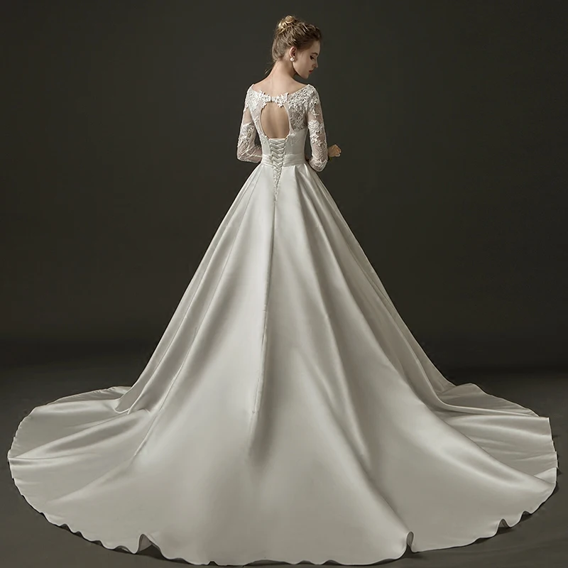 Роскошное сатиновое свадебное платье с v-образным вырезом, на шнуровке, Vestidos De Novia, с рукавами-крылышками, ТРАПЕЦИЕВИДНОЕ длинное свадебное платье,, открытая спина, свадебное платье