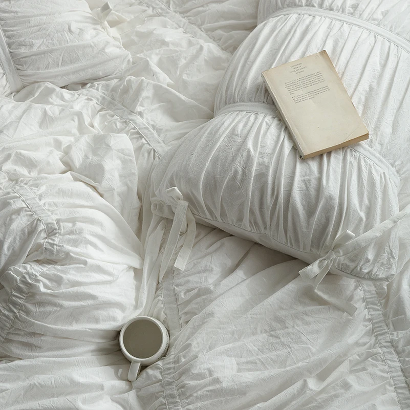 Белый розовый фиолетовый 100% хлопок мягкий упругий плиссированный Комплект