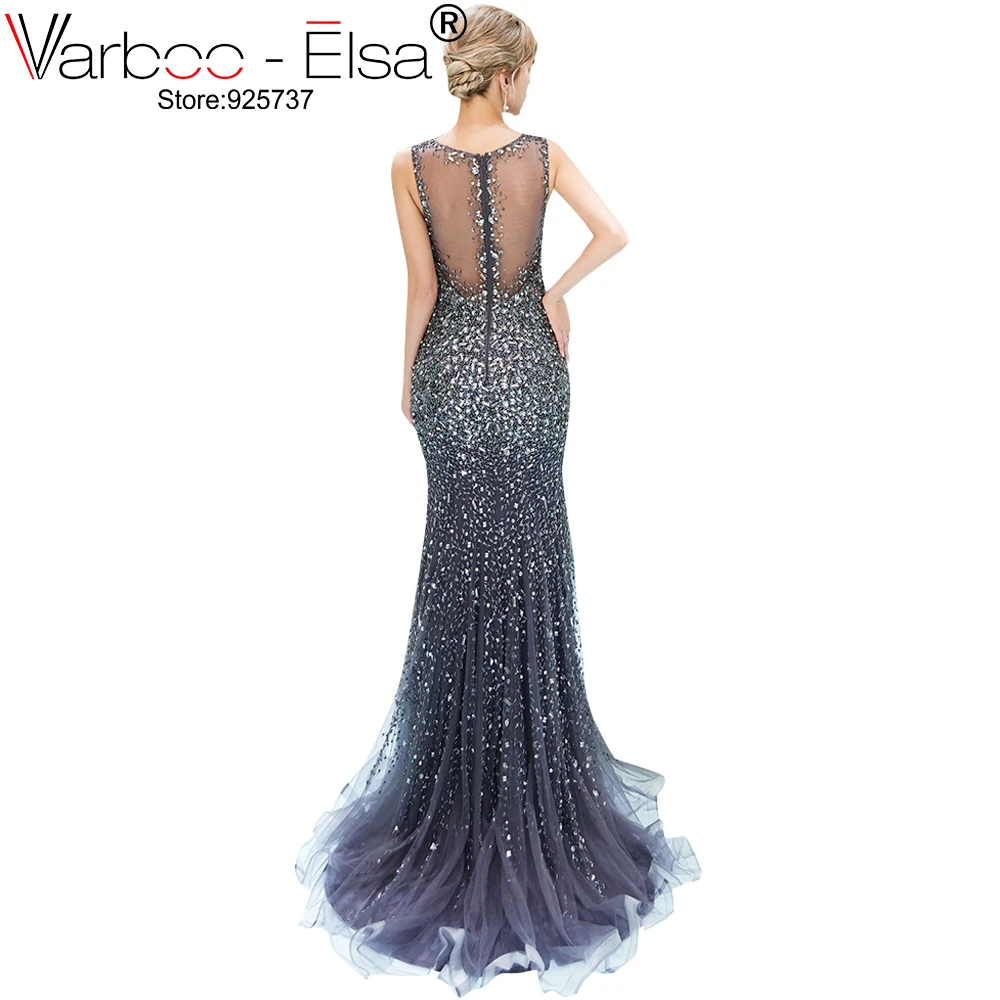 VARBOO_ELSA роскошное арабское синее платье русалки из Дубая прозрачные вечерние