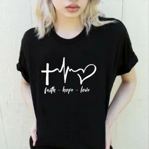 Faith Hope Love Женская христианская футболка Faith Hope Love Heartbeat Tee вдохновляющий слоган Женская мода Графический вера в Иисуса Tee