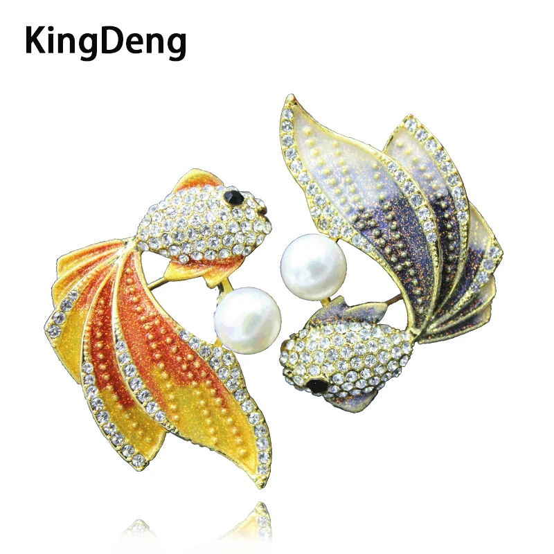 Золотые рыбки Броши для женщин Симпатичные рыбы Четыре цвета Перламутровые