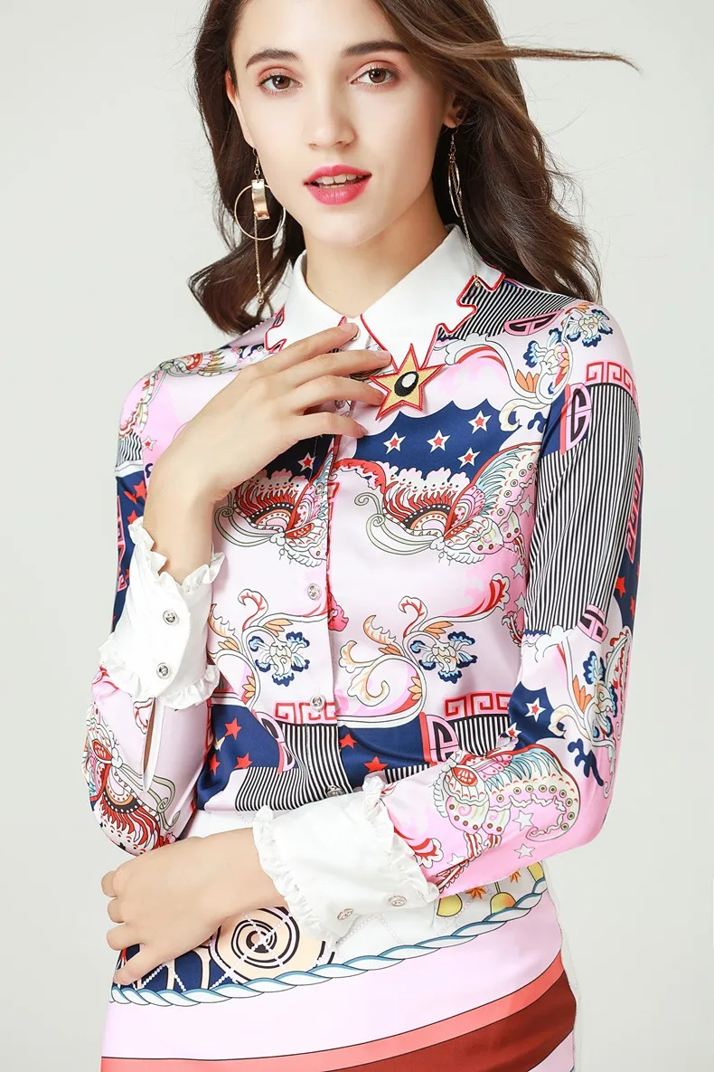 High quality new designer Fashion Two Pieces Set Women's Long Sleeve Embroidery Shirt and Printed Skirt Casual Shirt Sets Suits
