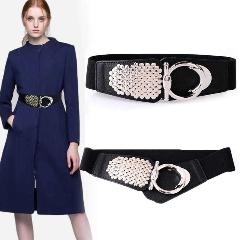 Fashionable Simple Women Waistband Genuine Leather Belt Ladies Wide Rivet Decoration Trim Skirt Down Coat Female Girdle H3150