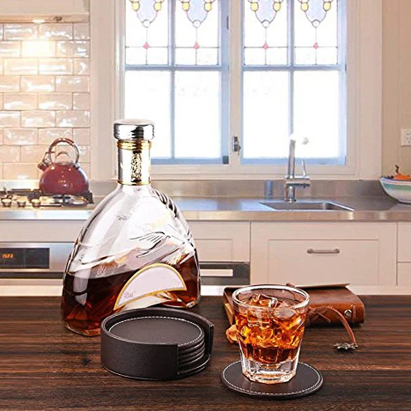 Coasters For Drinks Leather With Holder Set Of 6 Protect Furniture From Water Marks Scratch And Damage (Brown) | Дом и сад