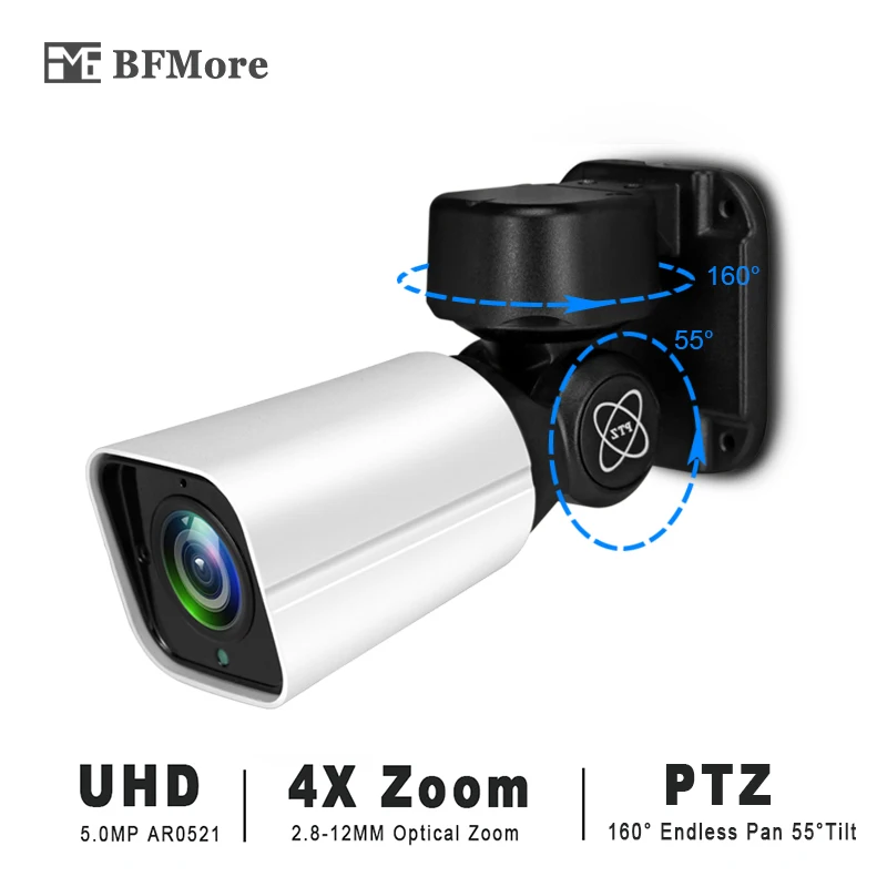 BFMore 5.0MP 4.0MP мини POE PTZ IP камера H.265 открытый 2 8 12 мм 4X оптический зум IR 50 м P2P CCTV