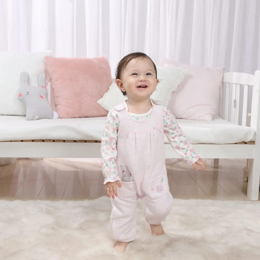 Мягкая одежда для маленьких девочек 2 шт. стеганый жаккардовый комбинезон с